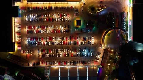 Top down static night timelapse of parking lot Video stock 328263509