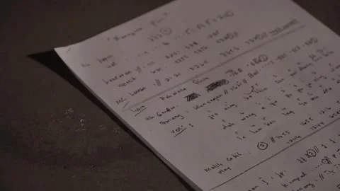 Top-down static shot of a handwritten notebook page or script or lyric resting Stock Footage 336288680