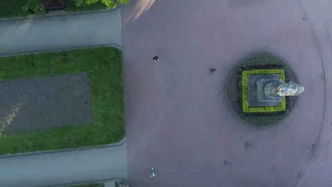 Top Down Statue Adam Mickiewicz Planty Nowy Sacz Aerial View Poland Stock Footage 268660517