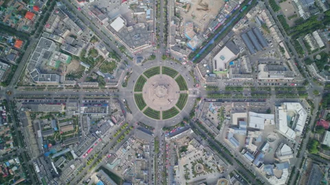 Top-Down Straight-Down Aerial View of Taiji Altar in Tekes Bagua City Stock Footage 343331908