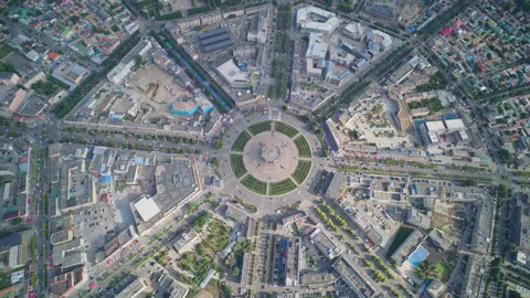 Top-Down Straight-Down Aerial View of Taiji Altar in Tekes Bagua City Stock Footage 343332200