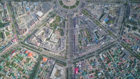 Top-Down Straight-Down Aerial View of Taiji Altar in Tekes Bagua City Stock Footage 343332233