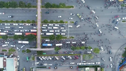 Top-down street traffic view of very busy intersection in HCMC, Vietnam. Stock Footage 123262309