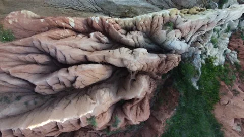 Top down of surreal stratified sandstone ridge and eroded clay in Kazakhstan Stock Footage 337945576