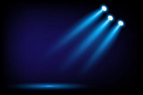 Top down three blue spotlight with shadow on black background Stockillustratie