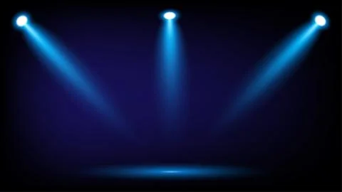Top down three blue spotlight with shadow on black background Stockillustratie