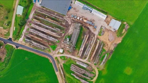 Top Down Timber Yard In Biksti Village - Rural Industry In Dobele Latvia Stock-Footage 346850055