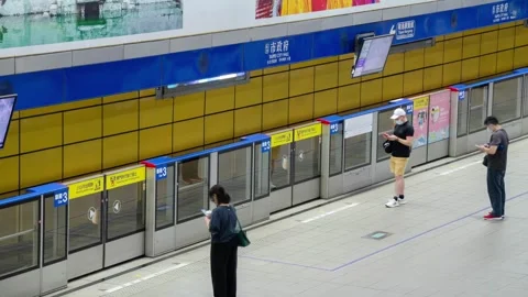 Top down timelapse view of crowded passenger get on and off from subway tra.. Stock Footage 264085626