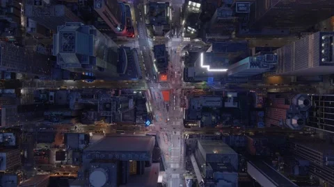 Top Down Times Square Midtown Manhattan Aerial. Night cinematic drone 4k Vidéo 154517621
