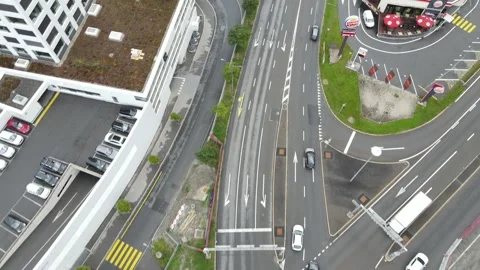 Top down traffic follow of car in Chur Stock Footage 331845933