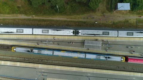Top Down Train Station Hel Dworzec Kolejowy Aerial View Poland Stock Footage 242245013