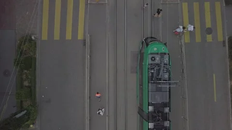 Top Down Tram Stop Reveal In Basel Stock Footage 331924250