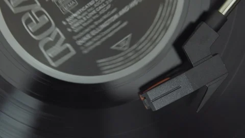 TOP DOWN ON TURNTABLE HEAD ON MOVING VINYL TILL FINISH Stock Footage 126236711