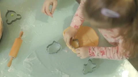 Top Down Two People Mother and Daughter Making Cookies in Kitchen 库存影片 334037733