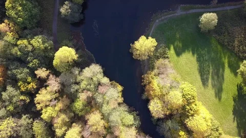 Top down uplifting shot on river and forest in Oslo, Norway Stock Footage 85821528