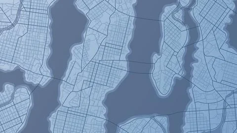 Top down urban geography background showing roads and water bodies in flat style Stock Illustration