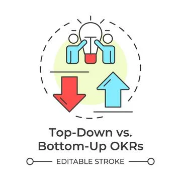 Top down versus bottom up okrs multi color concept icon Stock Illustration