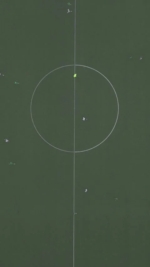 Top down vertical aerial drone view of the centre of a football soccer pitch Stock Footage 292533725