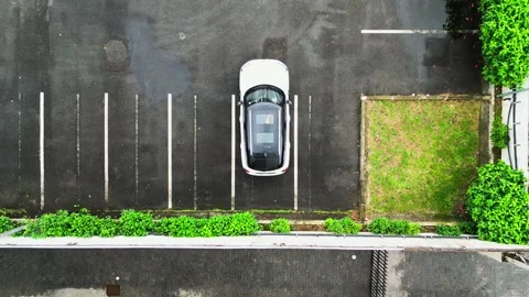 Top down video car parking alone. Smart Cars Aerial Camera. Stock Footage 244447155