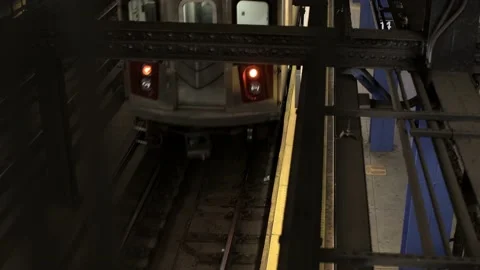 Top down view of 2 Train passing 14th Street Station in Manhattan. Stock Footage 199987102