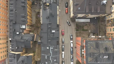 Top down view of abandoned city street during Covid-19 Coronavirus outbreak. Stock Footage 129283481