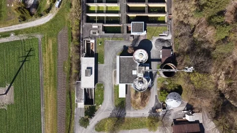 Top down view of abandoned industrial water basins Видео 332073109