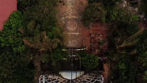 Top down view on abandoned park in jungle Stock Footage 154727536