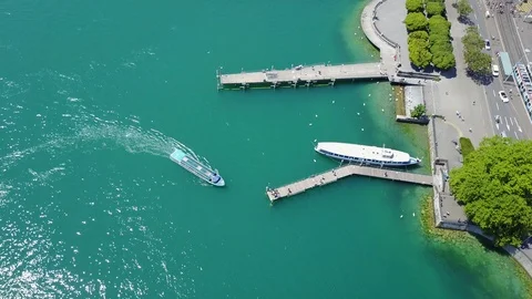 Top down view above Zurich harbor, Zurich, Switzerland Stockbeeldmateriaal 117629803