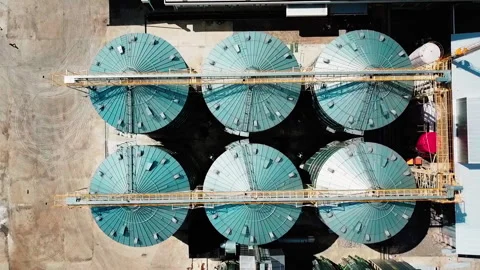Top Down View. Agriculture Grain Silos Storage Tank Stock Footage 149713737