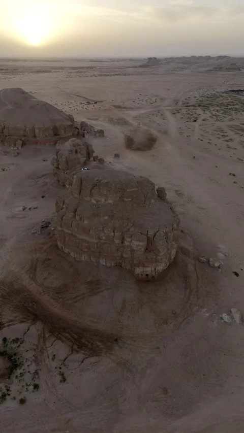 Top-Down View of Al Arbaa Mountain at Golden Hour, Al Ahsa, Saudi Arabia Stock Footage 340484211