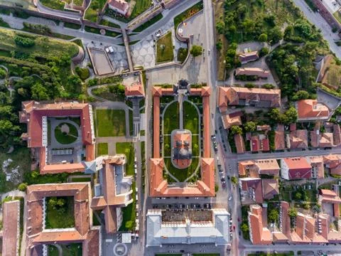 Top Down view of Alba Iulia old city centre and medieval fortress Stock Photos