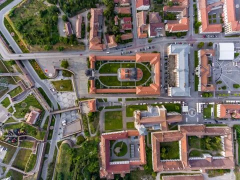 Top Down view of Alba Iulia old city centre and medieval fortress Stock Photos