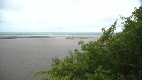 Top Down view of Amur River. Trees and rock mountains Stock Footage 315425124