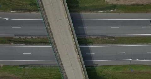 Top down view of asphalt bridge crossing two-lane autobahn  Stock Footage 101264333