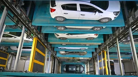 Top-Down View of Automated Multi-Level Robotic Parking System Stock Footage 326641658