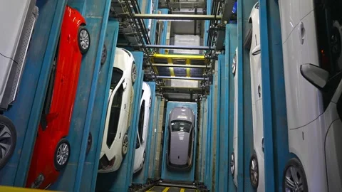 Top-Down View of Automated Multi-Level Robotic Parking System Stock Footage 326641665