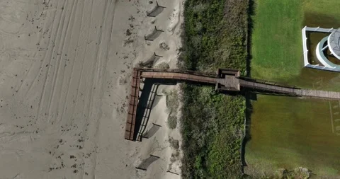 Top Down View of Barrier Dunes by the Beach Drone Aerial View Galveston Texas Stock Footage 335762802