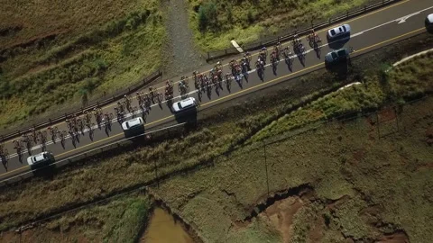 Top down view of battalion of cyclists Vidéo 131091632