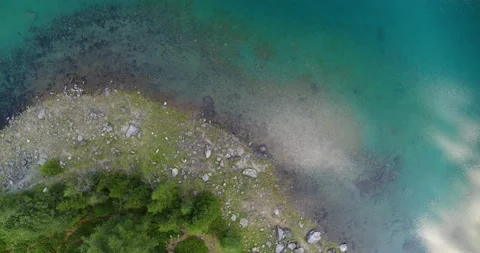 Top down view of Beautiful Alpine Lake in South Tirol. Aerial Landscape Stock Footage 197441846