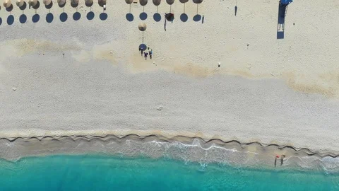 Top down view beautiful sandy beach in Ionian Sea, Greece Stock Footage 121526665