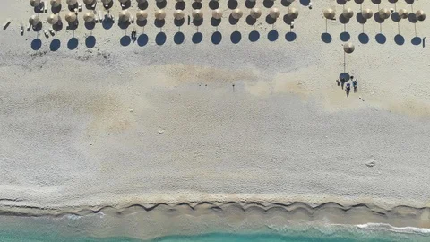 Top down view beautiful sandy beach in Ionian Sea, Greece Stock Footage 121971916