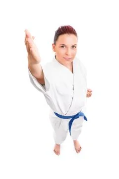 Top down view of a beautiful smiling young female fighter Stock-Fotos