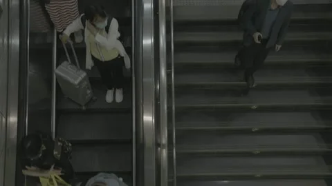 Top Down View of Beijing Subway Escalator Passengers Vidéo 341457499