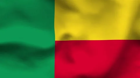 Top-down view of the Benin flag on wavy cloth. Features a green vertical bar Stock Footage 335161268