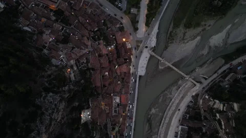 Top-Down View of Berat City at Sunset Stock Footage 258382698