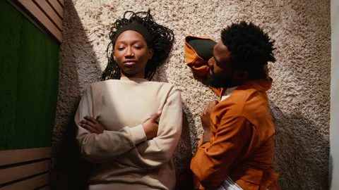 Top down view of black girl with trust issues ignoring her man Stock Footage 333554666