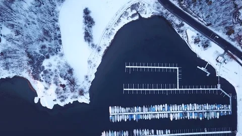 Top down view on boats in a harbor near e18 in Oslo, Norway Stock Footage 102709909