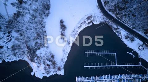 Top down view on boats in a harbor near e18 in Oslo, Norway Stock Photos