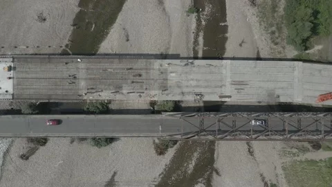 Top down view to the building new bridge next to the old. Stock Footage 138197952
