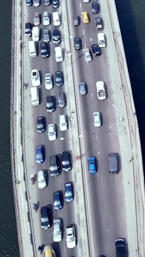 Top-down view of busy Bridge in Lagos Nigeria Stock Footage 307650885